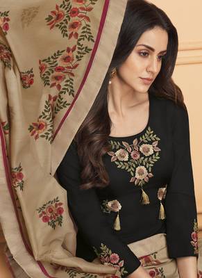 Black Embroidered Silk Blend Stitched Salwar With Dupatta 4