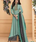 turquoise embroidered silk blend stitched salwar with dupatta