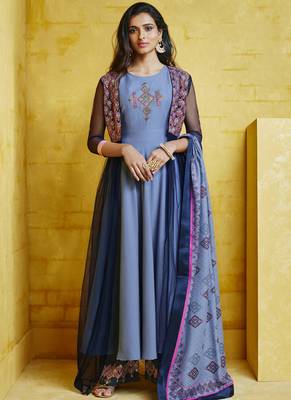 Violet Embroidered Silk Blend Stitched Salwar With Dupatta 1