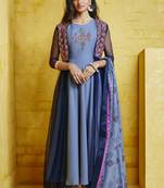 Violet Embroidered Silk Blend Stitched Salwar With Dupatta
