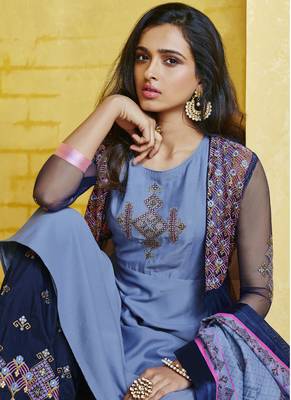 Violet Embroidered Silk Blend Stitched Salwar With Dupatta 2