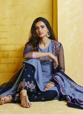 Violet Embroidered Silk Blend Stitched Salwar With Dupatta 4