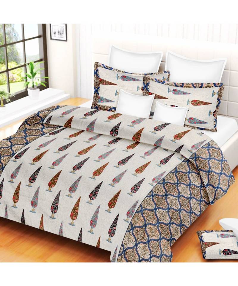 pure cotton multicolour king size double bed bedsheet with pillow cover
