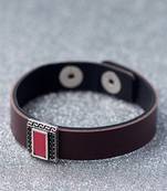 Broad Brown Leather Band Milestone Bracelet