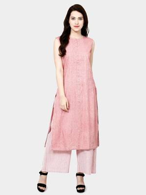 Pink Plain Cotton Kurta Set 1