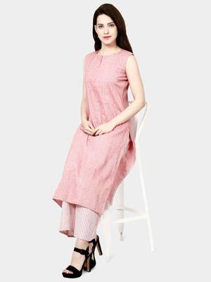 Pink Plain Cotton Kurta Set 2