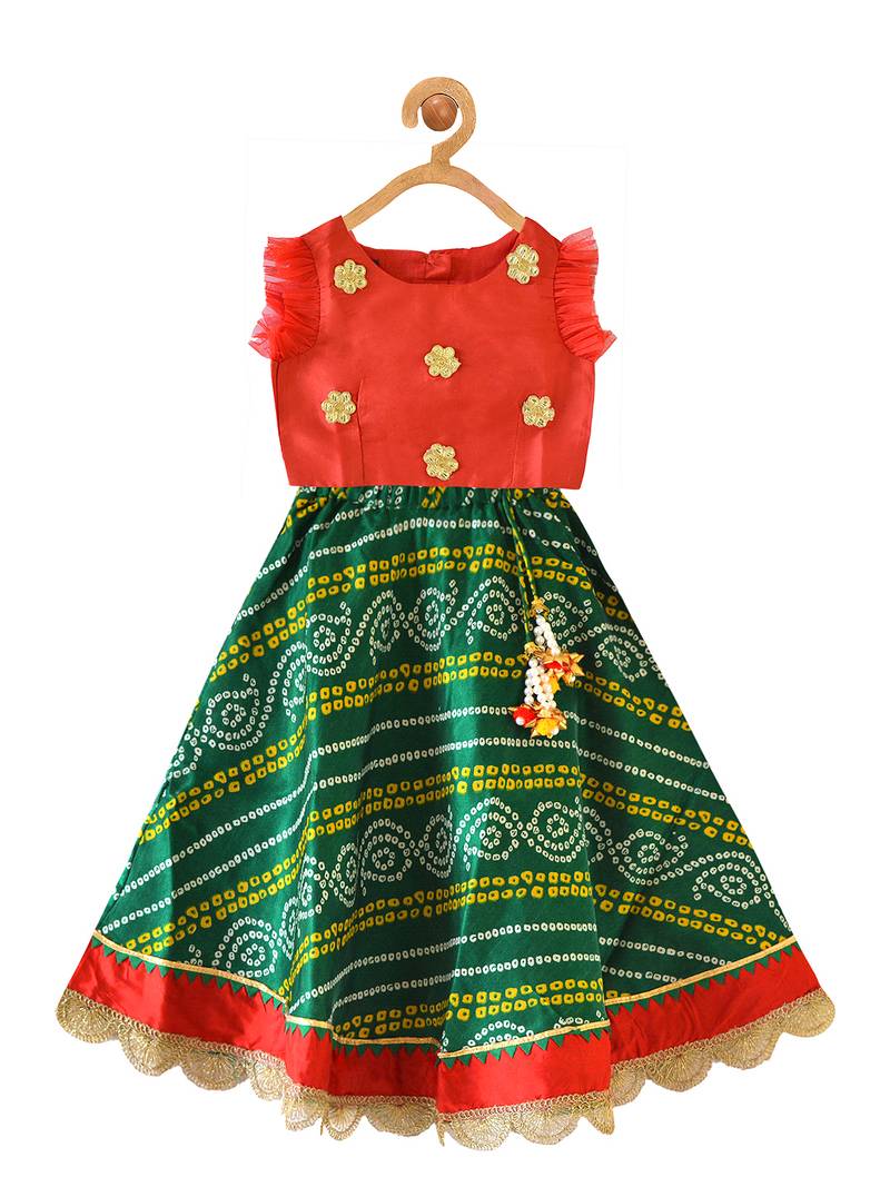 Green Printed Art Silk Stitched Ghagra Choli