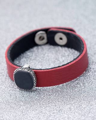 Milestone Oxidized Silver Plated Red Leather Bracelet 1