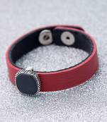 Milestone Oxidized Silver Plated Red Leather Bracelet
