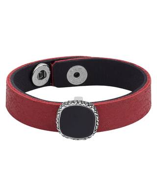 Milestone Oxidized Silver Plated Red Leather Bracelet 2