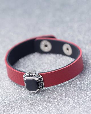 Black Stone Studded Milestone Leather Bracelet 1
