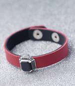 Black Stone Studded Milestone Leather Bracelet