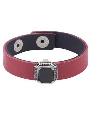 Black Stone Studded Milestone Leather Bracelet 2