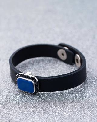 Black CZ Studded Milestone Leather Bracelet 1