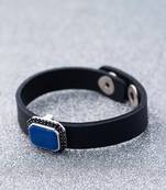 Black CZ Studded Milestone Leather Bracelet