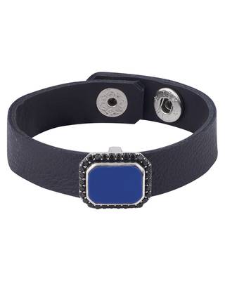 Black CZ Studded Milestone Leather Bracelet 2