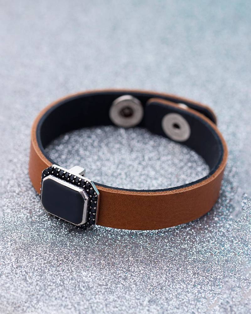 Milestone Stylish Black Stone Charm Leather Belt Bracelet Voylla