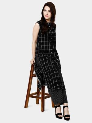 Black Plain Cotton Designer Plaza-Kurtis 1
