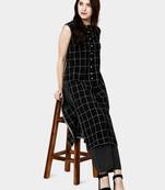Black Plain Cotton Designer Plaza-Kurtis