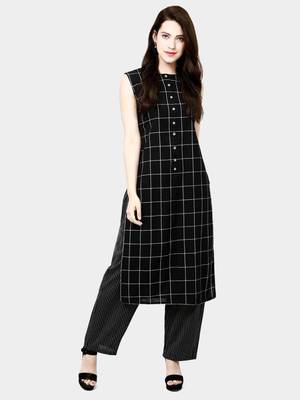 Black Plain Cotton Designer Plaza-Kurtis 2