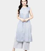 Grey Plain Cotton Designer Plaza-Kurtis