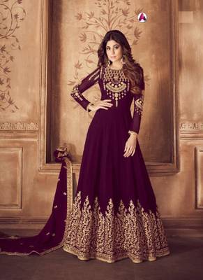 Purple diamond work faux georgette salwar 1