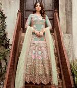 Parrot-green embroidered net salwar