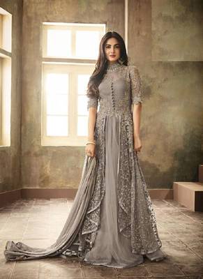 Grey embroidered net salwar 1