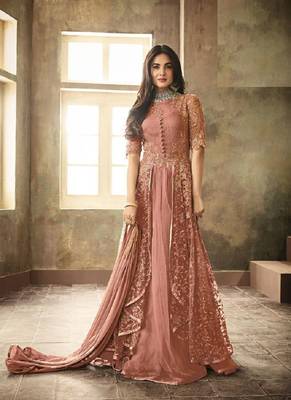 Orange embroidered net salwar 1
