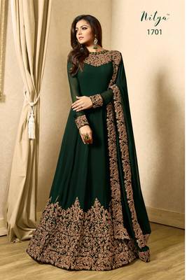  Dark Green embroidered georgette anarkali 1
