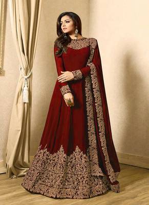Maroon embroidered georgette Anarkali 1