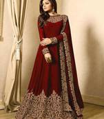 Maroon embroidered georgette Anarkali