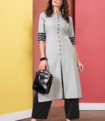 Grey Plain Cotton Designer Plaza-Kurtis