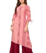 Pink Printed Cotton Designer Plaza-Kurtis