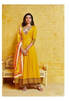 Yellow embroidered georgette salwar 1