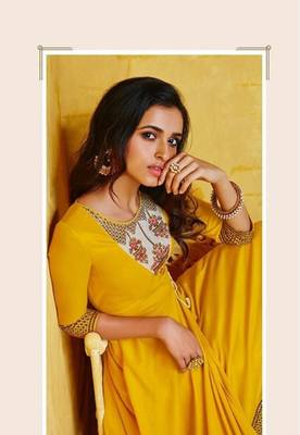 Yellow embroidered georgette salwar 2