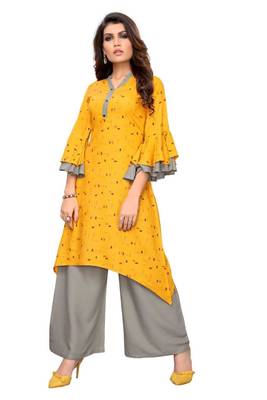 Yellow Cotton Designer Plaza-Kurtis 1