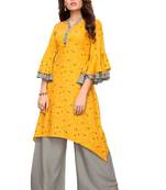 Yellow Cotton Designer Plaza-Kurtis