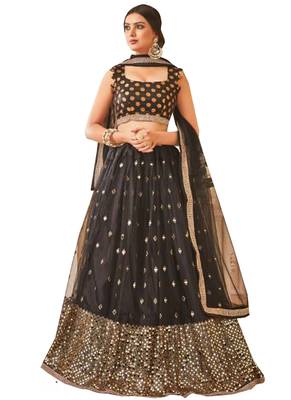 Black Fancy
 Net Unstitched Lehenga 1