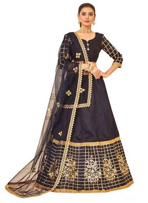 Blue Fancy
 Silk Unstitched Lehenga 1