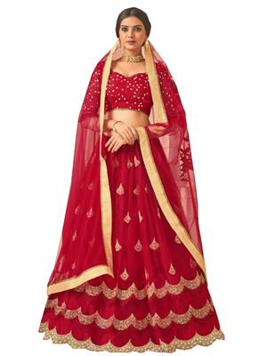 Red Fancy
 Net Unstitched Lehenga 1