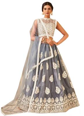 Grey Fancy
 Net Unstitched Lehenga 1