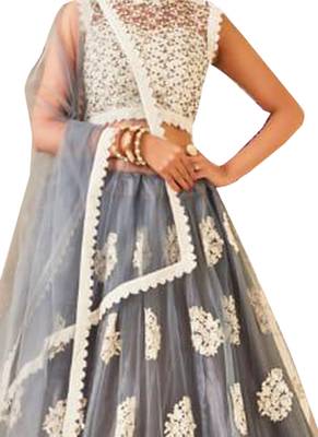 Grey Fancy
 Net Unstitched Lehenga 2