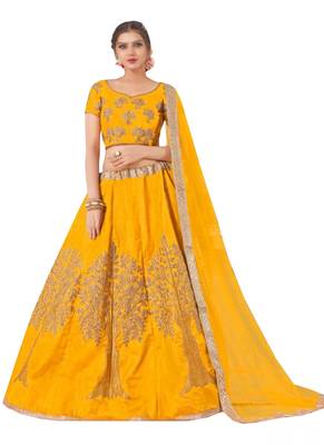 Yellow Fancy
 Silk Unstitched Lehenga 1