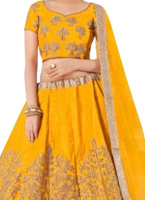 Yellow Fancy
 Silk Unstitched Lehenga 2