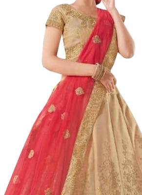 Beige Fancy
 Silk Unstitched Lehenga 2