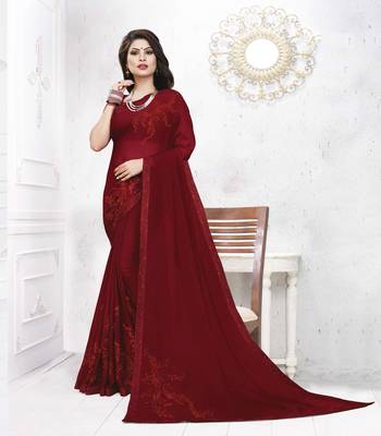 Maroon woven satin saree with blouse 1