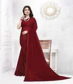 Maroon woven satin saree with blouse
