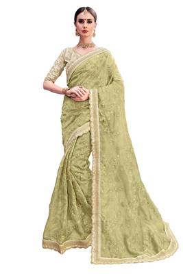 Olive woven organza saree with blouse 1