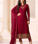 red embroidered georgette salwar
